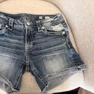 Miss Me Distressed Blue Denim Shorts